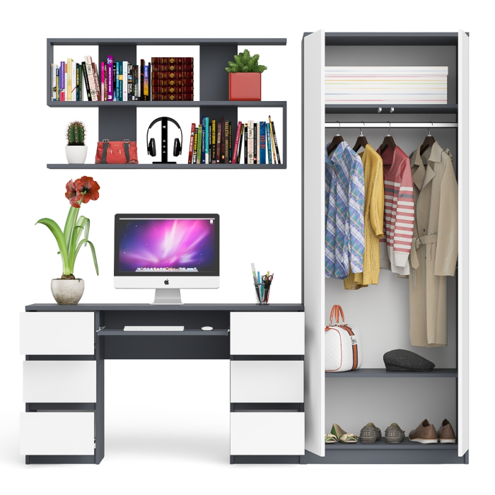 Домашние кабинеты, Платяной шкаф две двери Мори МШ800.1 с компьютерным столом и полкой навесной