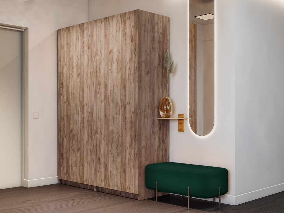 Шкафы распашные, Шкаф складной Е1 Локер ("Гармошка" с системой Push to Move/Правый)162х52.5х220 см, с двумя модулями