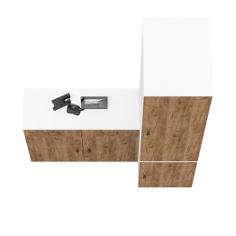 Глубокий узкий шкаф с вешалкой и полкой и две тумбы с выдвижным ящиком и дверкой Лидер-8