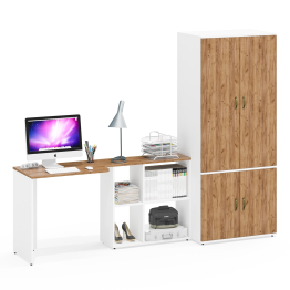 Шкаф для одежды глубокий с дверками и компьютерный стол Лидер-8