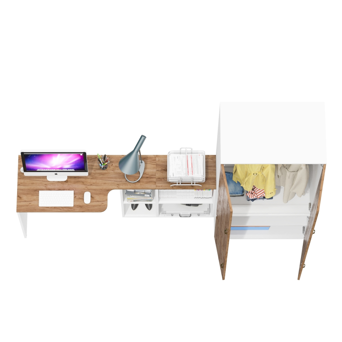 Домашние кабинеты, Шкаф для одежды глубокий с дверками и компьютерный стол Лидер-8