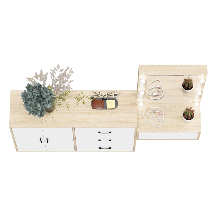 С зеркалом, Стол косметический навесной с подсветкой и тумба-комод 123-1204.