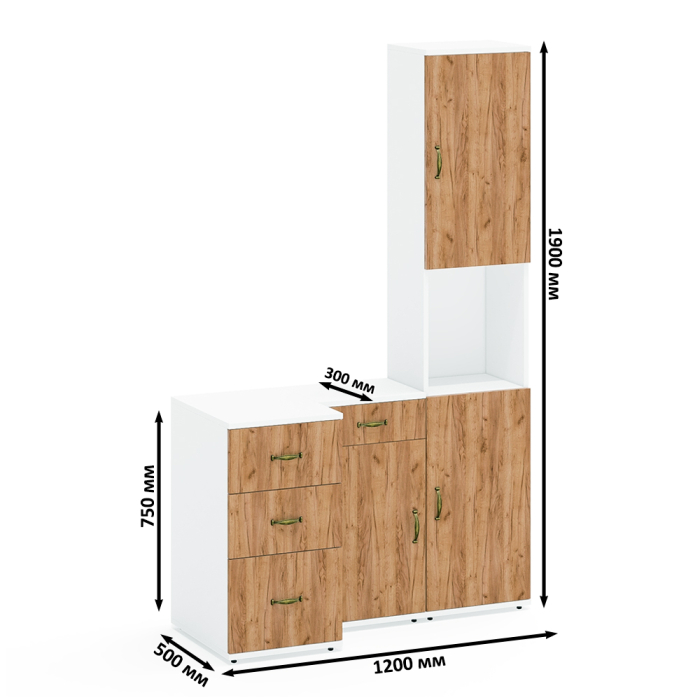 Стеллажи, Пенал с нишей Лидер-8 с тумбами Лидер-8 МД 3.15 и 3.16.