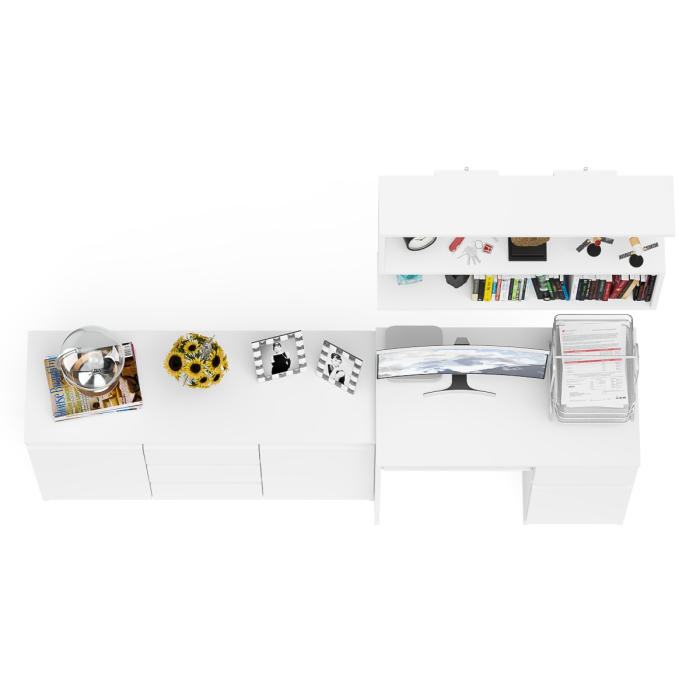 Домашние кабинеты, Компьютерный стол МС-1 тумба справа с комодом-тумбой и верхней открытой полкой