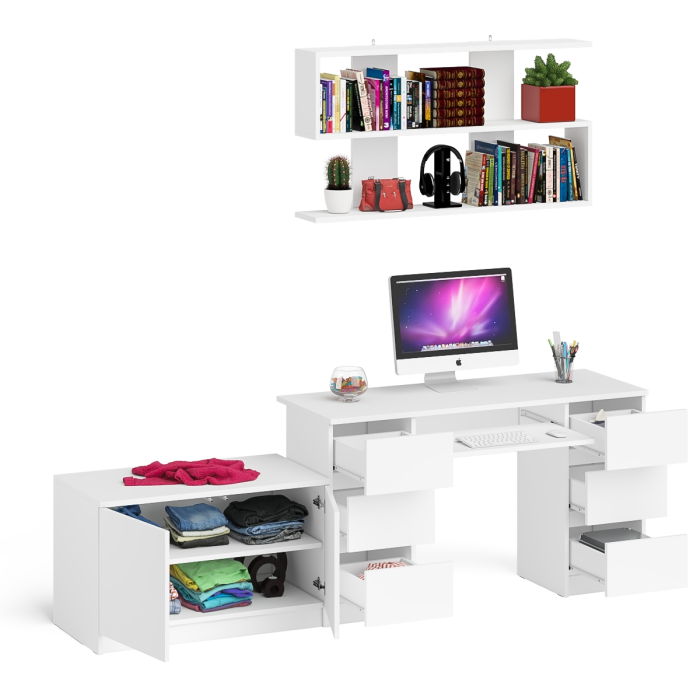 Домашние кабинеты, Стол компьютерный Мори МС-2 с верхней полкой и тумбой МА900.1