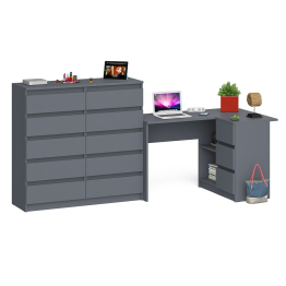 Стол компьютерный МС-16 с тумбой справа и высокий комод на 10-ть ящиков Мори