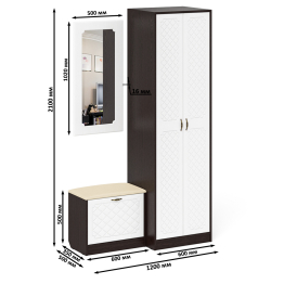 Шкаф две двери с обувницей и зеркалом П-6 № 11 МДФ фрезеровка ромб