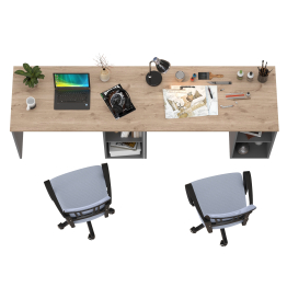 Набор для работы и учёбы из двух столов письменных Лайт 12.163 и двух серых кресел