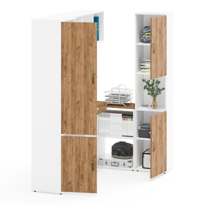 Домашние кабинеты, Пенал с открытой нишей со столом с нишами с книжной полкой и пеналом для бумаг Лидер-8