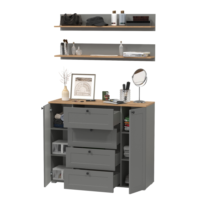 Прихожие, Комод Остин 16.221 ящики и дверки и две навесных полки Остин