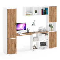 Домашние кабинеты, Шкаф узкий с открытой нишей Лидер-8 с пеналом 23Б со столом для работы и настенной полкой