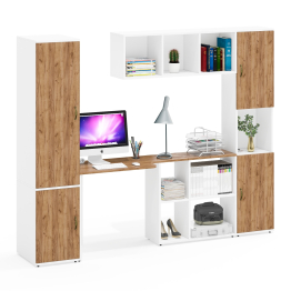 Шкаф узкий с открытой нишей Лидер-8 с пеналом 23Б со столом для работы и настенной полкой