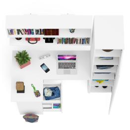 Угловой компьютерный стол с ящиками Мори МС-16 левый с книжной полкой и пеналом с полками