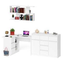 Стол компьютерный угловой Мори МС-16 левый с комодом МК1200.4 и навесной открытой полкой 1200