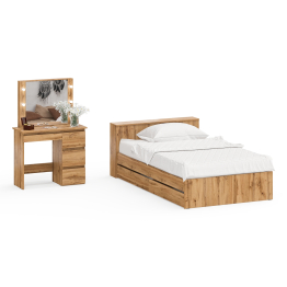 Кровать с ящиками полутораспальная Ксения 1200 и туалетный столик с подсветкой Сура