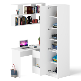 Стол угловой компьютерный Мори МС-16 правый с пеналом с полками и навесной открытой полкой 1200