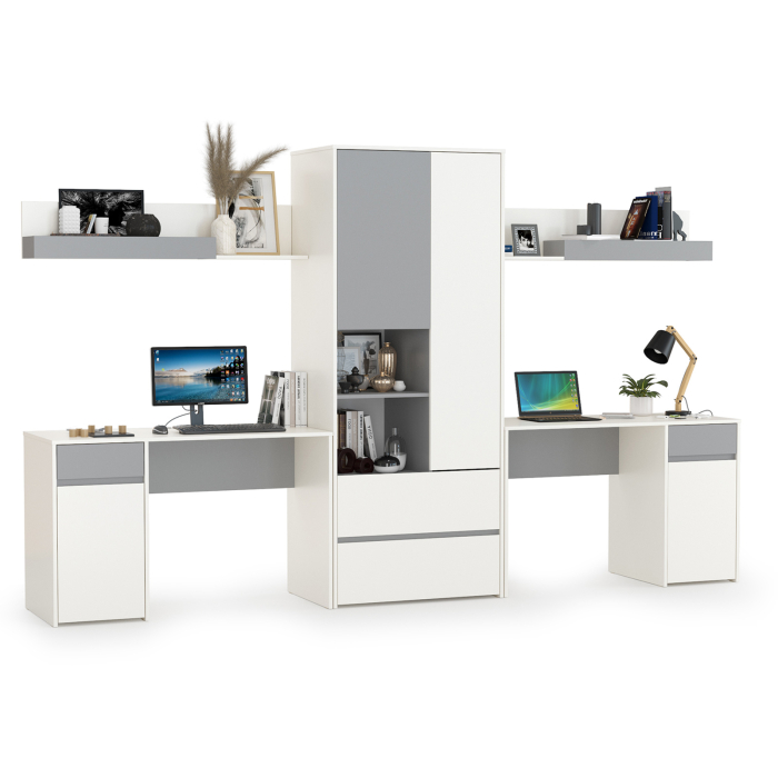 Для девочек, Столы компьютерные Торонто № 18 для двоих детей с полками и шкафом