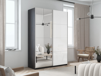 Шкаф-купе Прайм 2х дверный Зеркало/Белый Глянец 120х57х230