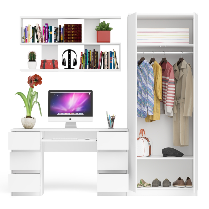 Домашние кабинеты, Платяной шкаф две двери Мори МШ800.1 с компьютерным столом и полкой навесной