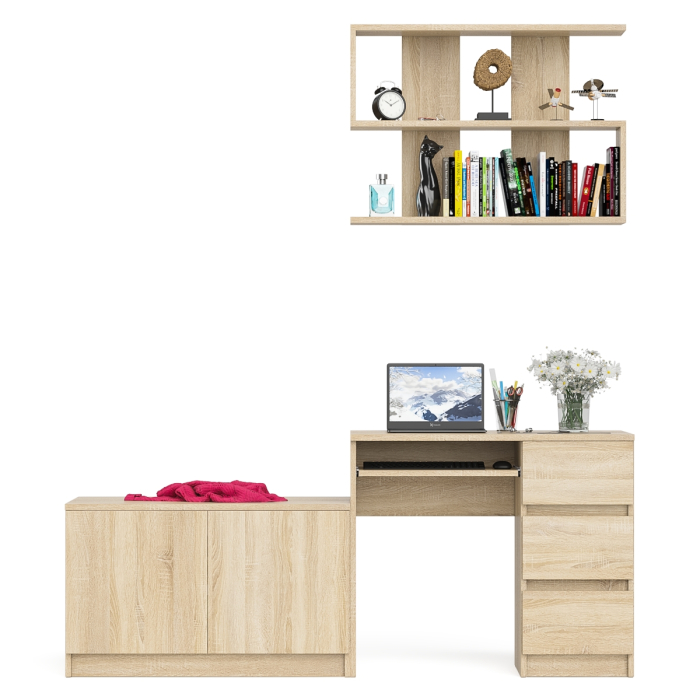 Прямые компьютерные столы, Открытая полка Мори 900 с компьютерным столом Мори МС-6 правый и тумбочкой с дверками