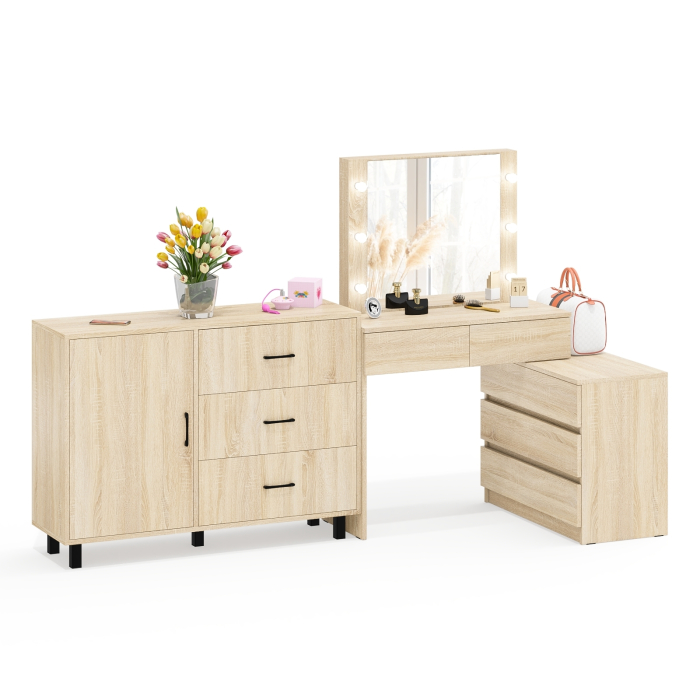 Туалетные столики, Угловой туалетный столик с подсветкой 110 и тумба-комод дверка и 3 ящика 122-1204