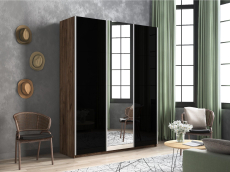 Шкафы-купе 3-х дверные, Шкаф-купе Прайм 3-х дверный Стекла черные/Зеркало/Доводчики 180х57х230