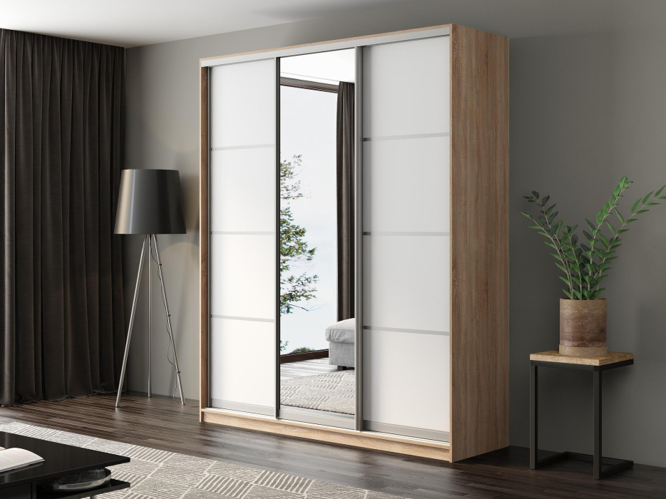 Шкафы-купе, Шкаф-купе Айсберг 210 СОНОМА (белый/зеркало)