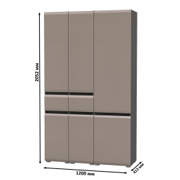 Стенка из шкафов Сидней из двух шкафов с ящиком и одного шкафа-витрины