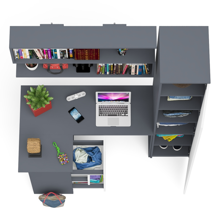 Домашние кабинеты, Угловой компьютерный стол с ящиками Мори МС-16 левый с книжной полкой и пеналом с полками