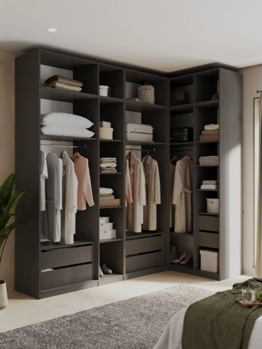 Шкафы, Угловой шкаф для одежды распашной с ящиками и антресолью, София, 2600х2500х1300мм