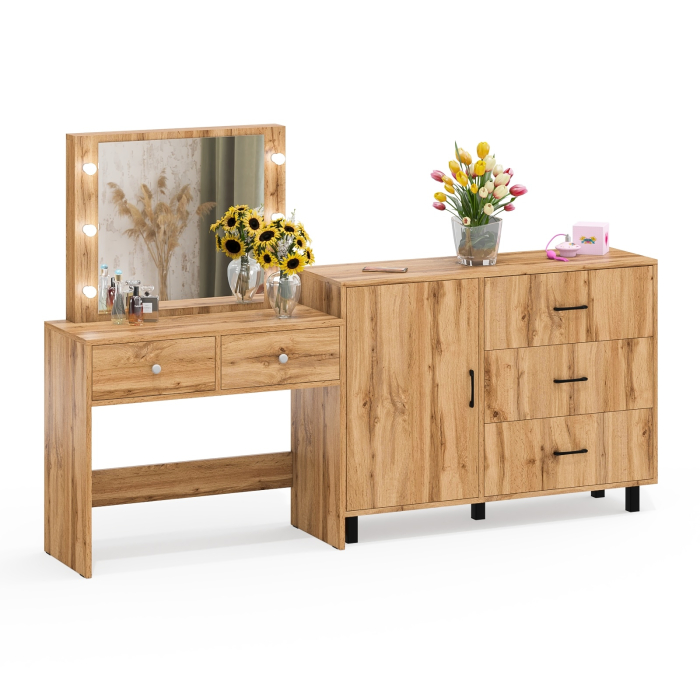 Туалетные столики, Стол туалетный для спальни с лампочками СТ-5 и тумба-комод 122-1204