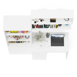 Стол для работы три ящика слева Мори с навесной полкой на 900 и стеллаж-комод три ящика