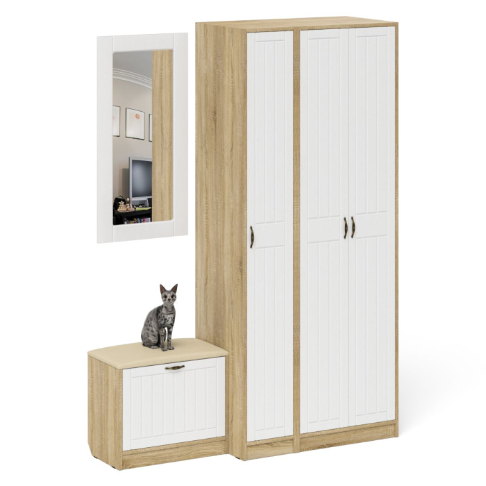 Прихожие, Шкаф с пеналом-500 и обувницей с сиденьем П-6 фрезеровка прованс