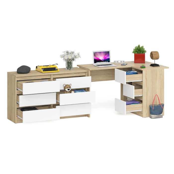 Компьютерные столы, Комод Мори 1200 6 ящиков и компьютерный угловой стол МС-16 правый