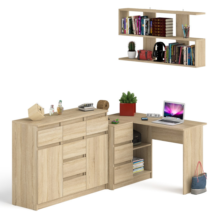 Домашние кабинеты, Стол компьютерный угловой Мори МС-16 левый с комодом МК1200.4 и навесной открытой полкой 1200