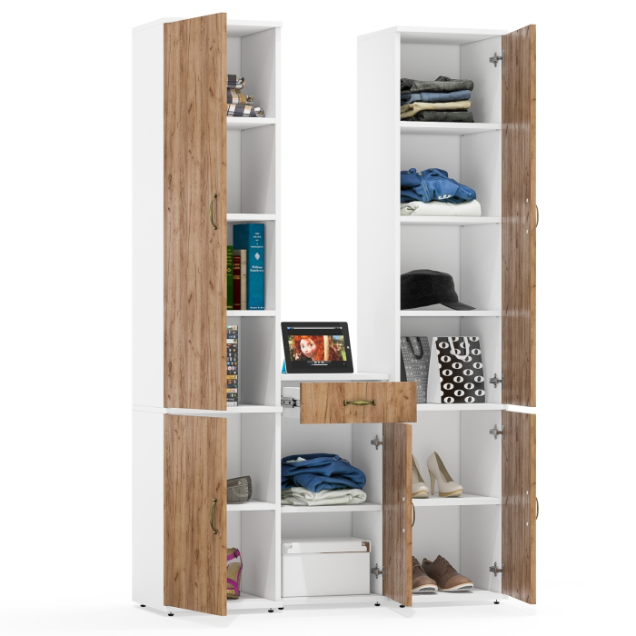 Домашние кабинеты, Тумбочка с ящиком и полкой за дверкой и два пенала пять полочек Лидер-8