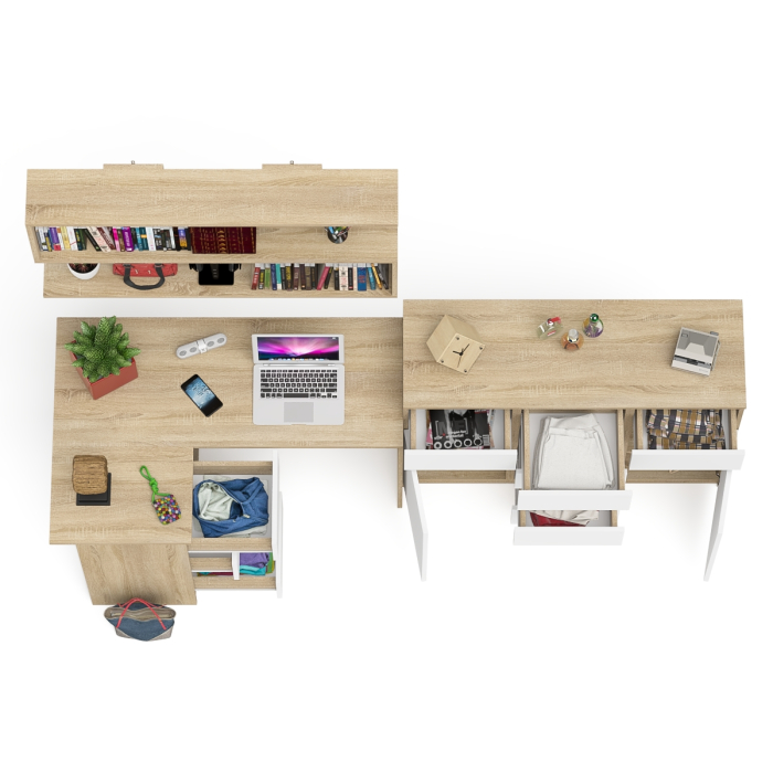 Домашние кабинеты, Стол компьютерный угловой Мори МС-16 левый с комодом МК1200.4 и навесной открытой полкой 1200