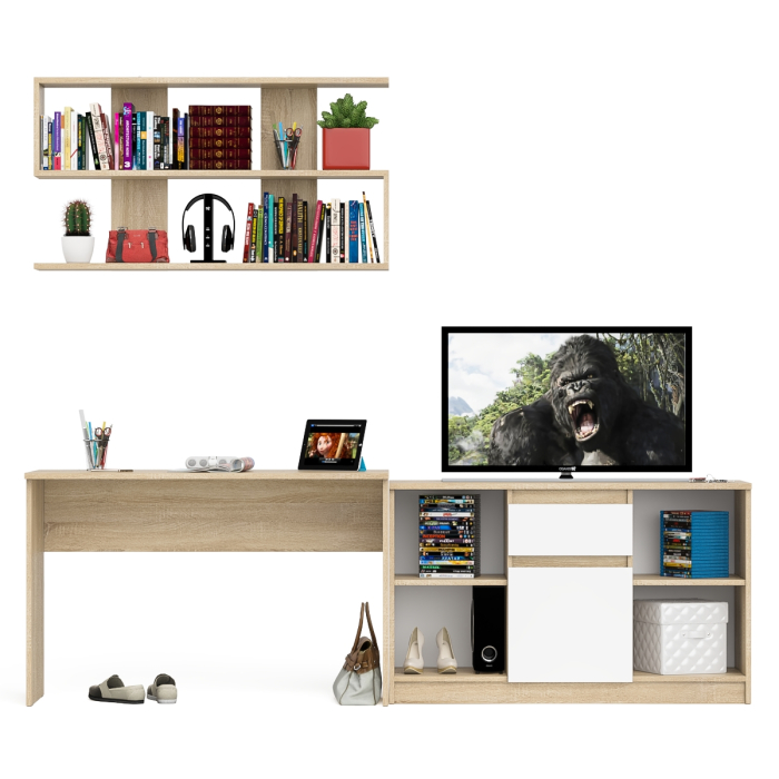 Прямые компьютерные столы, Тумба большая с дверками и нишами с письменным столом Мори и верхней полкой на 1200