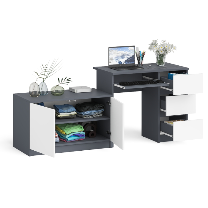 Прямые компьютерные столы, Тумба Мори МА900.1 и стол компьютерный МС-6 ящики справа