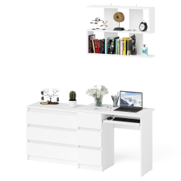 Компьютерный стол три ящика слева Мори с комодом Мори МК800.1 и полкой на 900