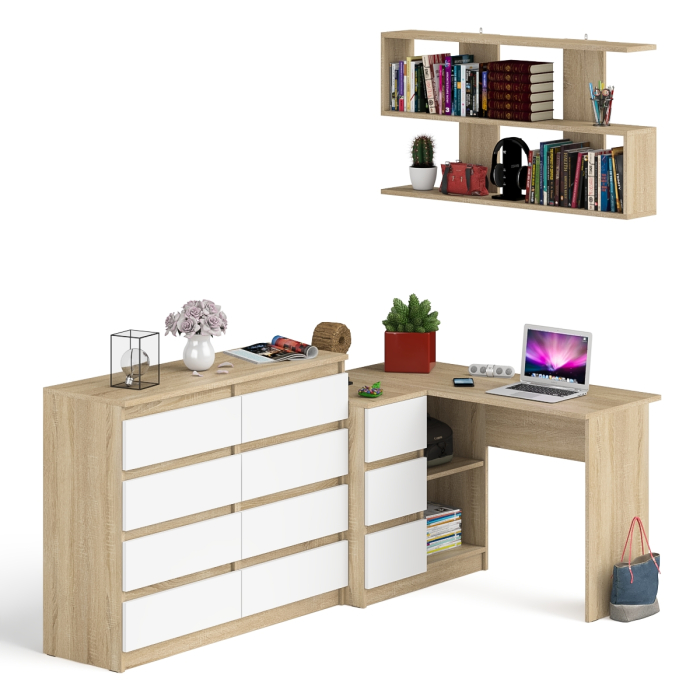 Домашние кабинеты, Книжная полка Мори 1200 с комодом 1200.8 и компьютерным столом МС-16 левым