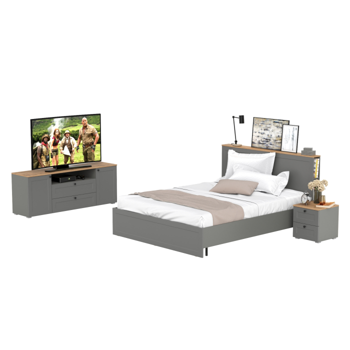 Спальные гарнитуры, Набор мебели в спальню Остин из кровати с основанием с ТВ-тумбой и прикроватной тумбы