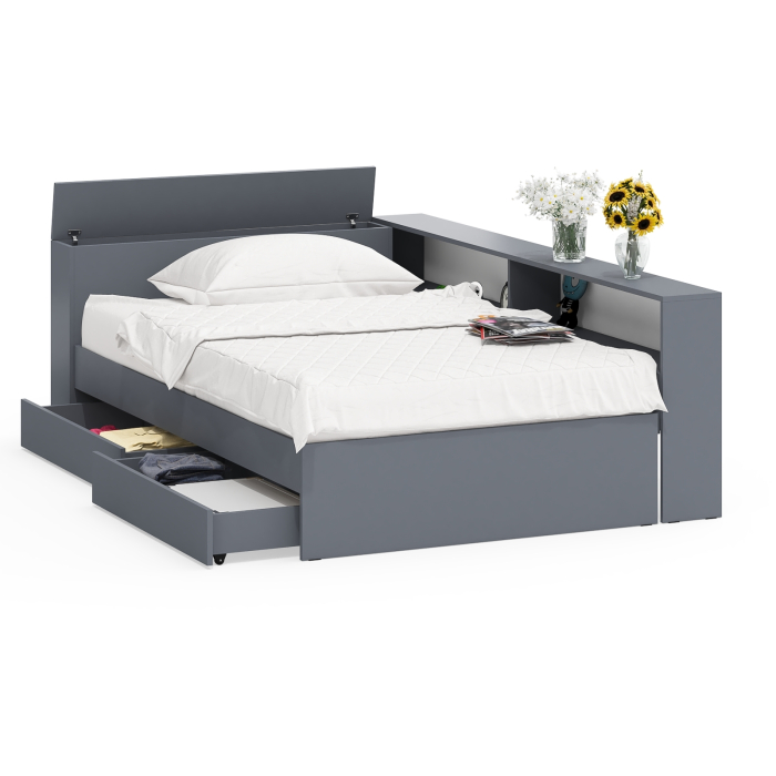Кровати 120 см, Ксения 1200 кровать с ящиками, ящиком для белья и прикроватным блоком для вещей