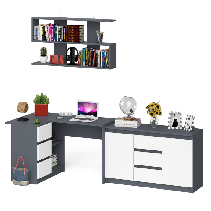 Домашние кабинеты, Угловой компьютерный стол Мори МС-16 левый с верхней полкой и тумбой-комодом 1200-3