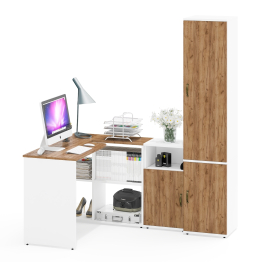 Стол компьютерный с пеналом с пятью полками и тумба с нишей Лидер-8