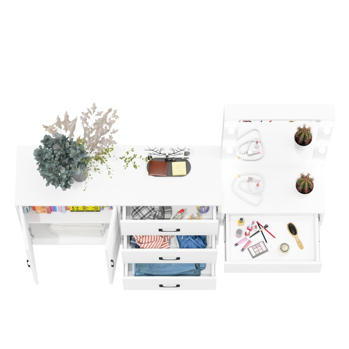 С зеркалом, Стол косметический навесной с подсветкой и тумба-комод 123-1204.