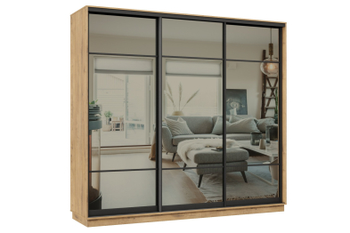 Шкаф-купе Премьер 34 (11ЗГ;11ЗГ;11ЗГ) фасады зеркало графит/трёхдверный/Профиль чёрный муар