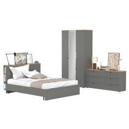 Шкаф для одежды трёхдверный с зеркалом Остин с кроватью с основанием и комода на 6-ть ящиков