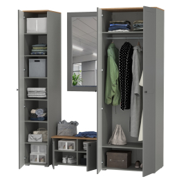 Шкаф 2-х дверный с тумбой и зеркалом и пеналом для прихожей Остин