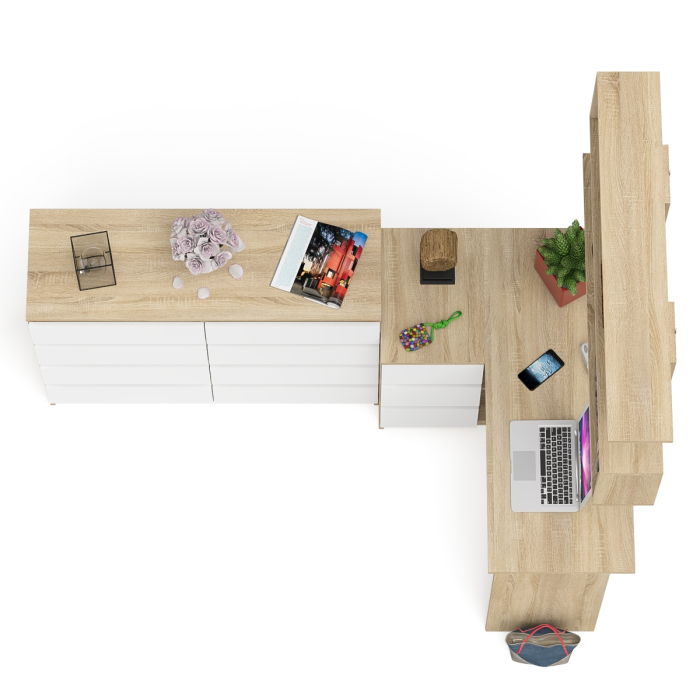 Домашние кабинеты, Книжная полка Мори 1200 с комодом 1200.8 и компьютерным столом МС-16 левым